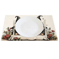 Aperturee - Aperturee Gnome Couple Candlelight Dinner Set of 4 Placemats Romantic Valentine Decoration Love Table Mat