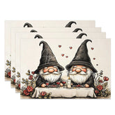 Aperturee - Aperturee Gnome Couple Candlelight Dinner Set of 4 Placemats Romantic Valentine Decoration Love Table Mat