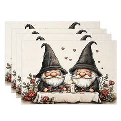 Aperturee - Aperturee Gnome Couple Candlelight Dinner Set of 4 Placemats Romantic Valentine Decoration Love Table Mat