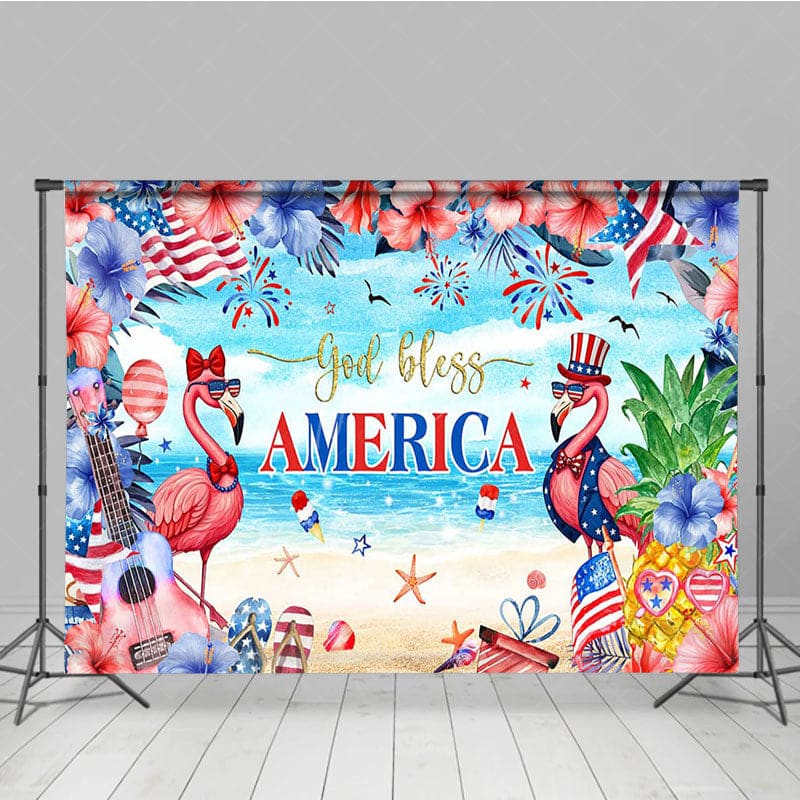Aperturee - Aperturee God Bless America Summer Beach Flamingo Backdrop