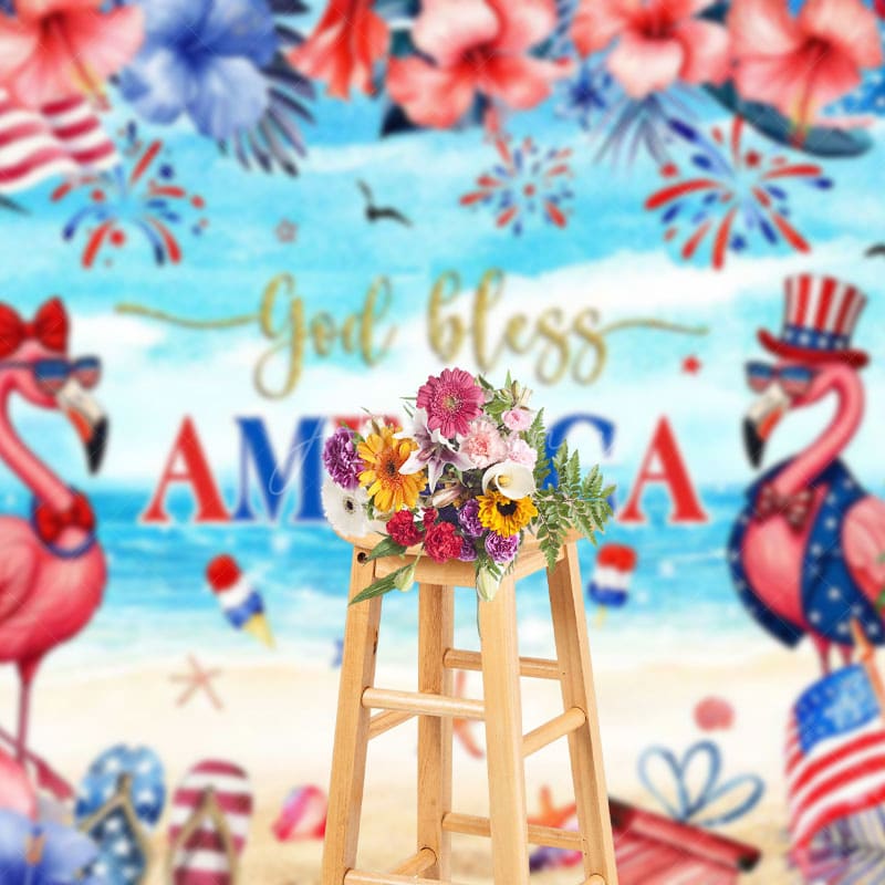Aperturee - Aperturee God Bless America Summer Beach Flamingo Backdrop