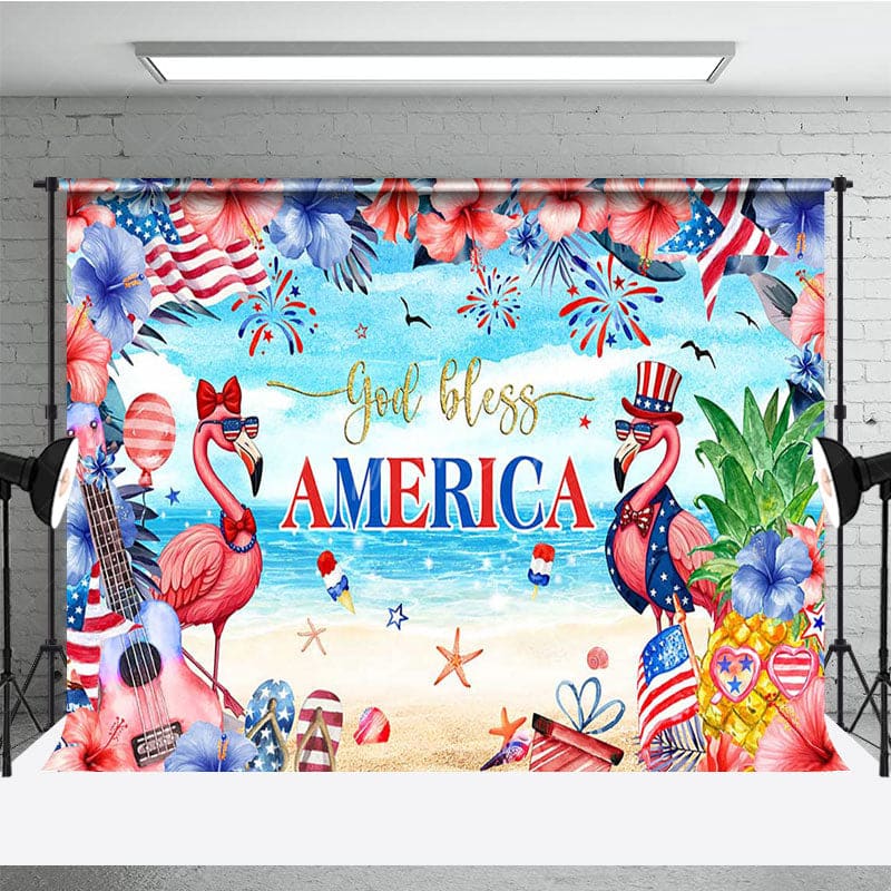 Aperturee - Aperturee God Bless America Summer Beach Flamingo Backdrop