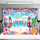 Aperturee - Aperturee God Bless America Summer Beach Flamingo Backdrop