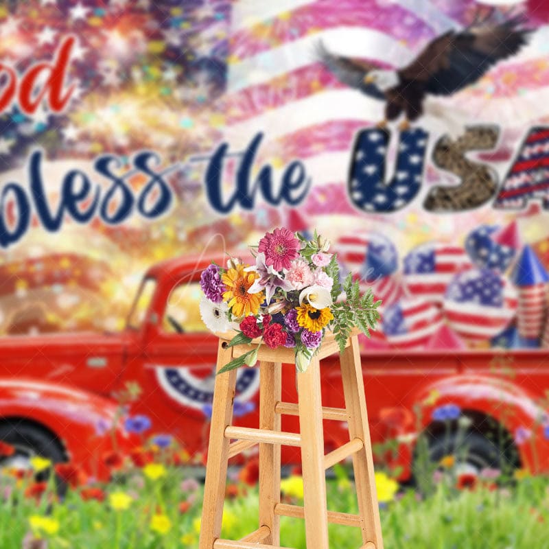Aperturee - Aperturee God Bless The USA Truck Eagle Photography Backdrop