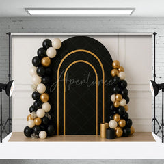 Aperturee - Aperturee Gold And Black Arch Balloons Cake Smash Backdrop