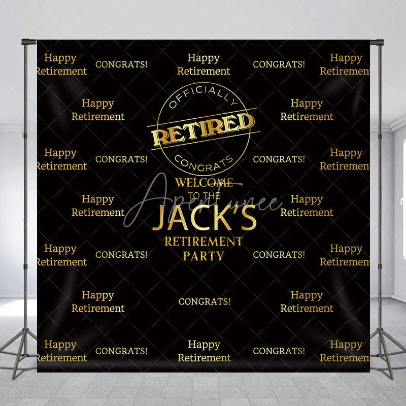 Aperturee - Aperturee Gold and Black Custom Retirement Party Backdrop Personalized Congrats Celebration Decor