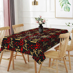 Aperturee - Aperturee Gold and Red Love Arrow Rectangle Tablecloth Black Background Graffiti Style Edgy Valentine Party Decor