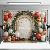 Aperturee - Aperturee Gold Arch Balloons Pine Leaves Christmas Backdrop