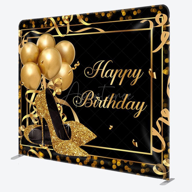 Aperturee - Aperturee Gold Balloon High Heels Fabric Backdrop Cover for Birthday