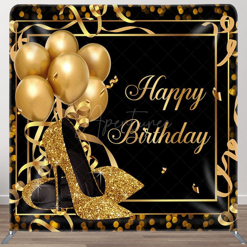Aperturee - Aperturee Gold Balloon High Heels Fabric Backdrop Cover for Birthday
