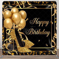 Aperturee - Aperturee Gold Balloon High Heels Fabric Backdrop Cover for Birthday