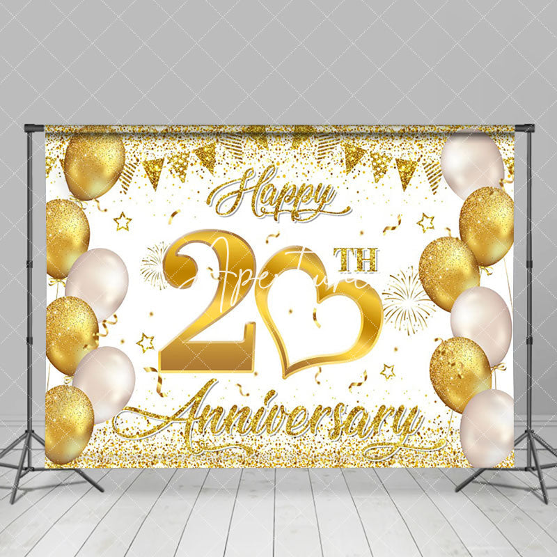 Aperturee - Aperturee Gold Balloon Ribbons Happy 20Th Anniversary Backdrop