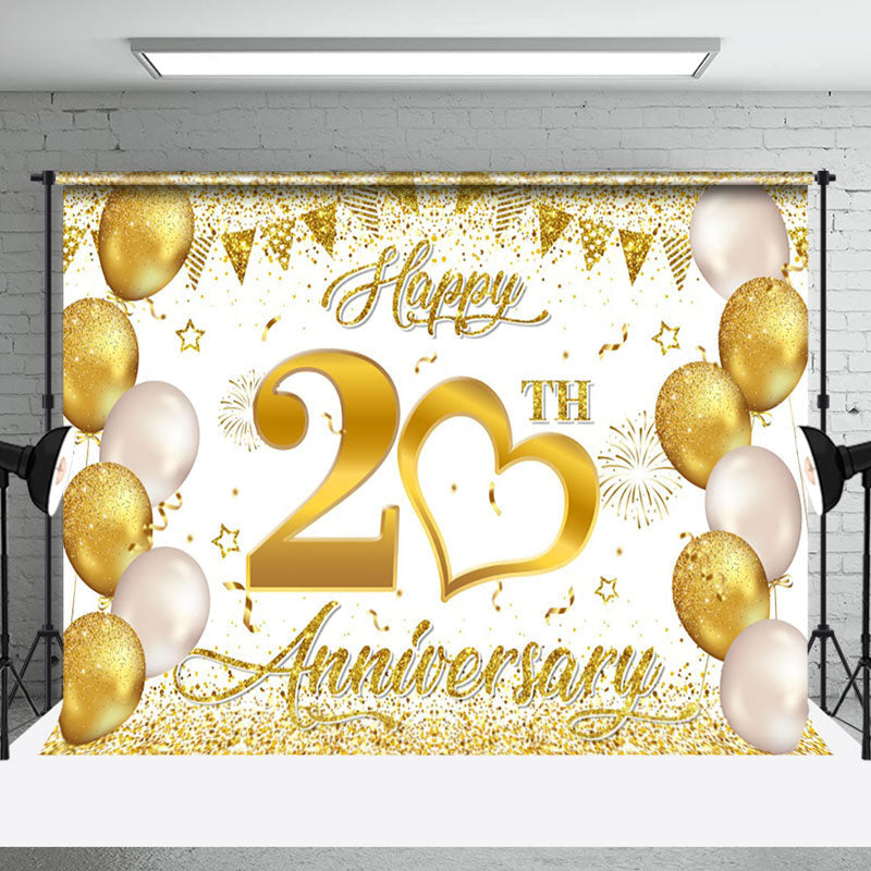 Aperturee - Aperturee Gold Balloon Ribbons Happy 20Th Anniversary Backdrop