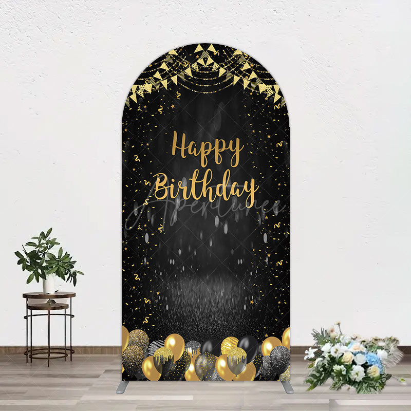 Aperturee - Aperturee Gold Balloons Glitter Bokeh Birthday Arch Backdrop