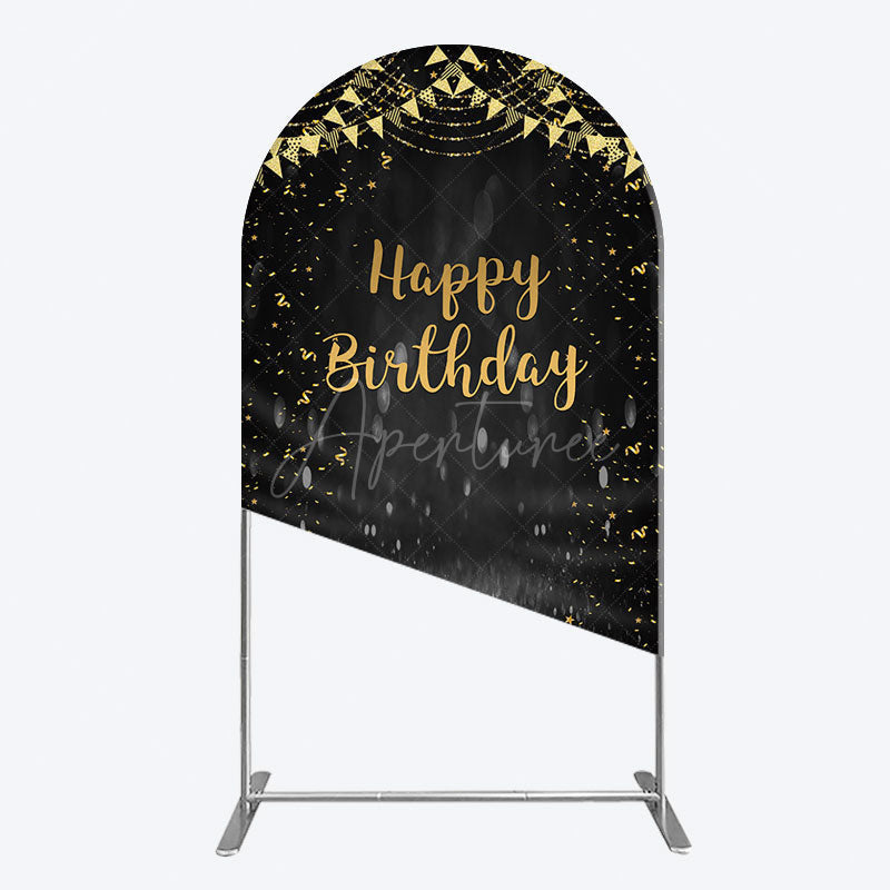 Aperturee - Aperturee Gold Balloons Glitter Bokeh Birthday Arch Backdrop