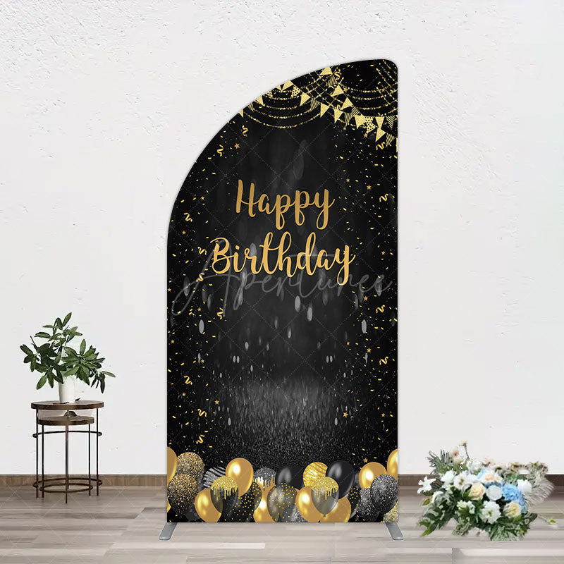 Aperturee - Aperturee Gold Balloons Glitter Bokeh Birthday Half Moon Arch Backdrop