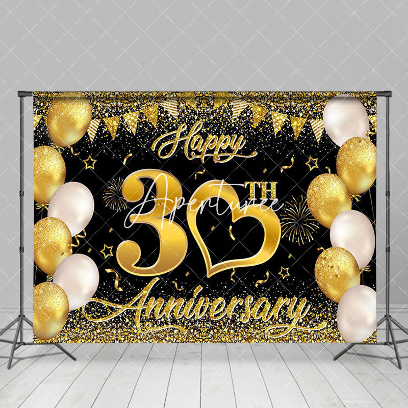 Aperturee - Aperturee Gold Balloons Happy 30Th Anniversary Backdrop