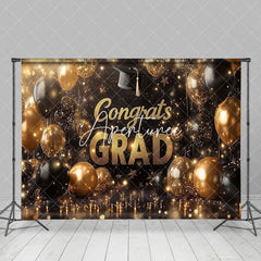 Aperturee - Aperturee Gold Black Balloons Bokeh Congrats Grad Backdrop