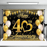 Aperturee - Aperturee Gold Black Balloons Happy 40Th Anniversary Backdrop