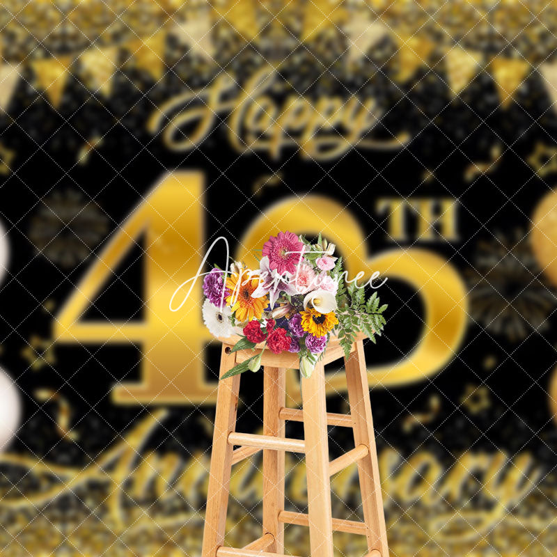 Aperturee - Aperturee Gold Black Balloons Happy 40Th Anniversary Backdrop