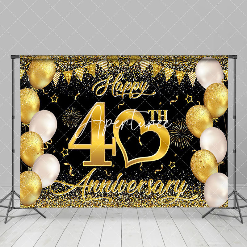 Aperturee - Aperturee Gold Black Balloons Happy 40Th Anniversary Backdrop