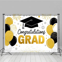 Aperturee - Aperturee Gold Black Balloons White Congrats Grad Backdrop