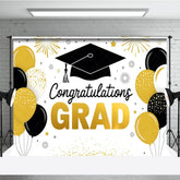 Aperturee - Aperturee Gold Black Balloons White Congrats Grad Backdrop