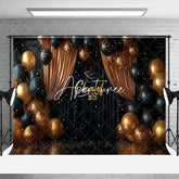 Aperturee - Aperturee Gold Black Curtain Balloons Class of 2025 Backdrop