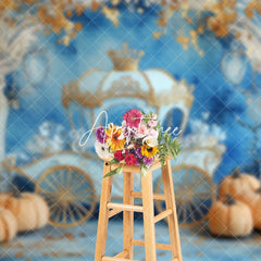 Aperturee - Aperturee Gold Blue Carriage Pumpkin Cake Smash Photo Backdrop