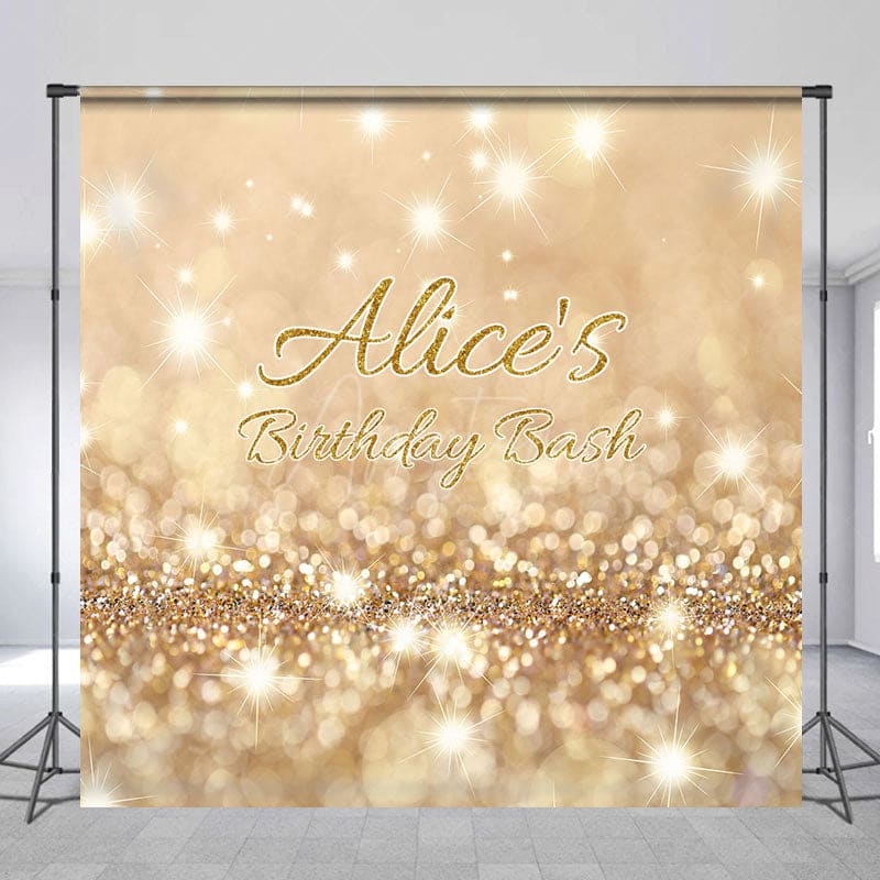 Aperturee - Aperturee Gold Bokeh Glitter Custom Name Birthday Bash Backdrop