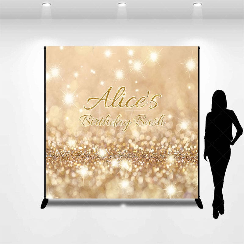 Aperturee - Aperturee Gold Bokeh Glitter Custom Name Birthday Bash Backdrop