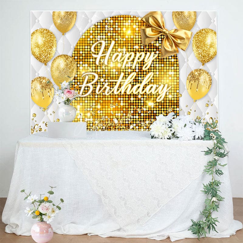 Aperturee - Aperturee Gold Bow Balloon Bokeh Vibe Happy Birthday Backdrop