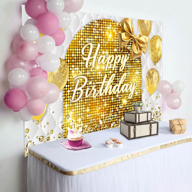 Aperturee - Aperturee Gold Bow Balloon Bokeh Vibe Happy Birthday Backdrop