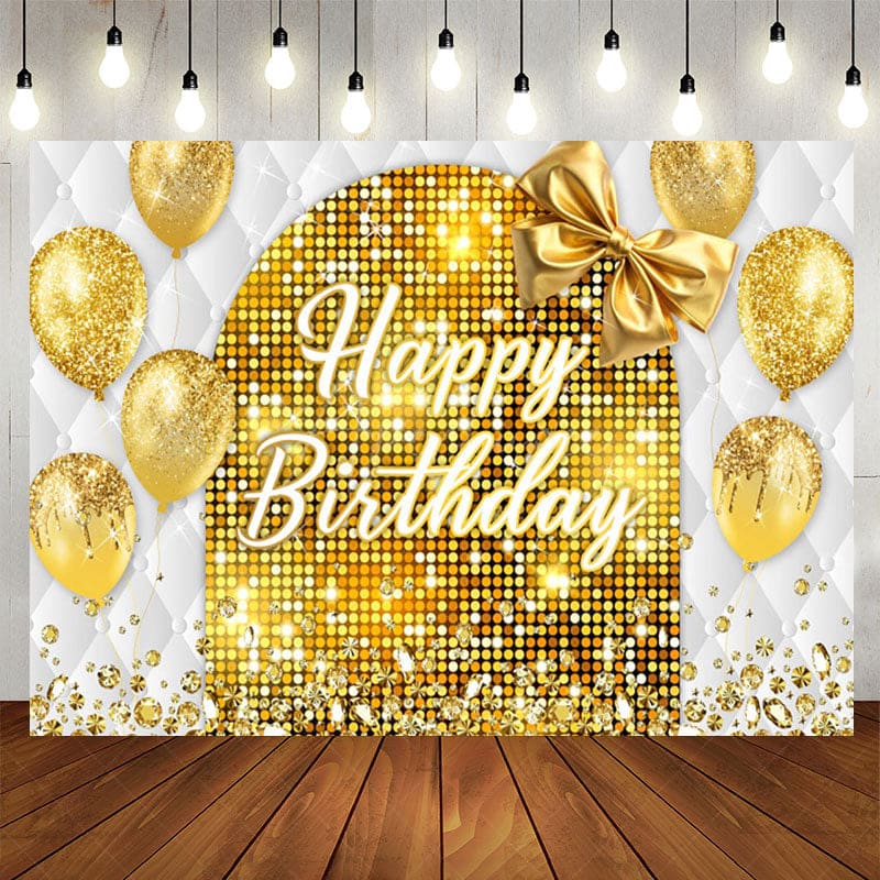 Aperturee - Aperturee Gold Bow Balloon Bokeh Vibe Happy Birthday Backdrop