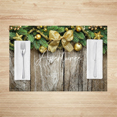 Aperturee - Aperturee Gold Bowknot Leaves Wood Christmas Set Of 4 Placemats