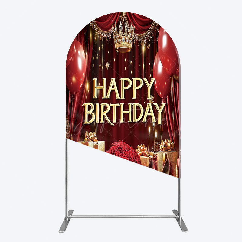 Aperturee - Aperturee Gold Burgundy Gift Box Rose Birthday Arch Backdrop
