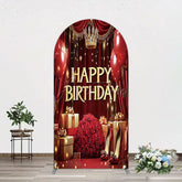 Aperturee - Aperturee Gold Burgundy Gift Box Rose Birthday Arch Backdrop