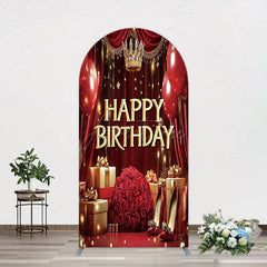Aperturee - Aperturee Gold Burgundy Gift Box Rose Birthday Arch Backdrop