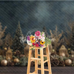 Aperturee - Aperturee Gold Christmas Village Backdrop Lantern House Bottle Brush Tree Photography Background