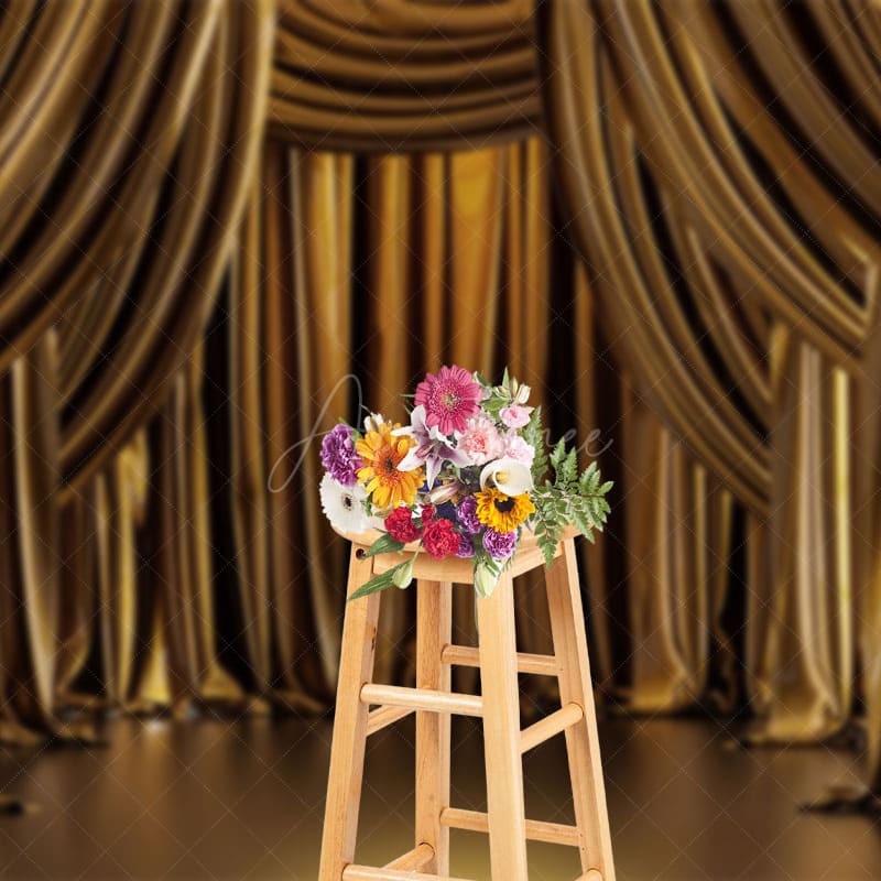Aperturee - Aperturee Gold Curtain Opera House Stage Photography Backdrop