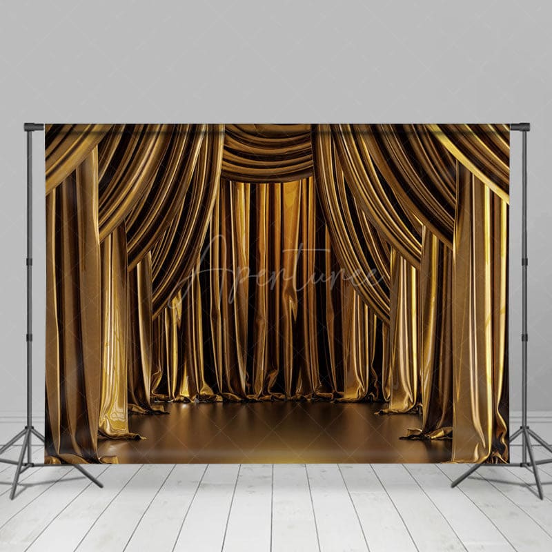 Aperturee - Aperturee Gold Curtain Opera House Stage Photography Backdrop