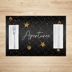 Aperturee - Aperturee Gold Dots Star Snowflakes Xmas Set Of 4 Placemats