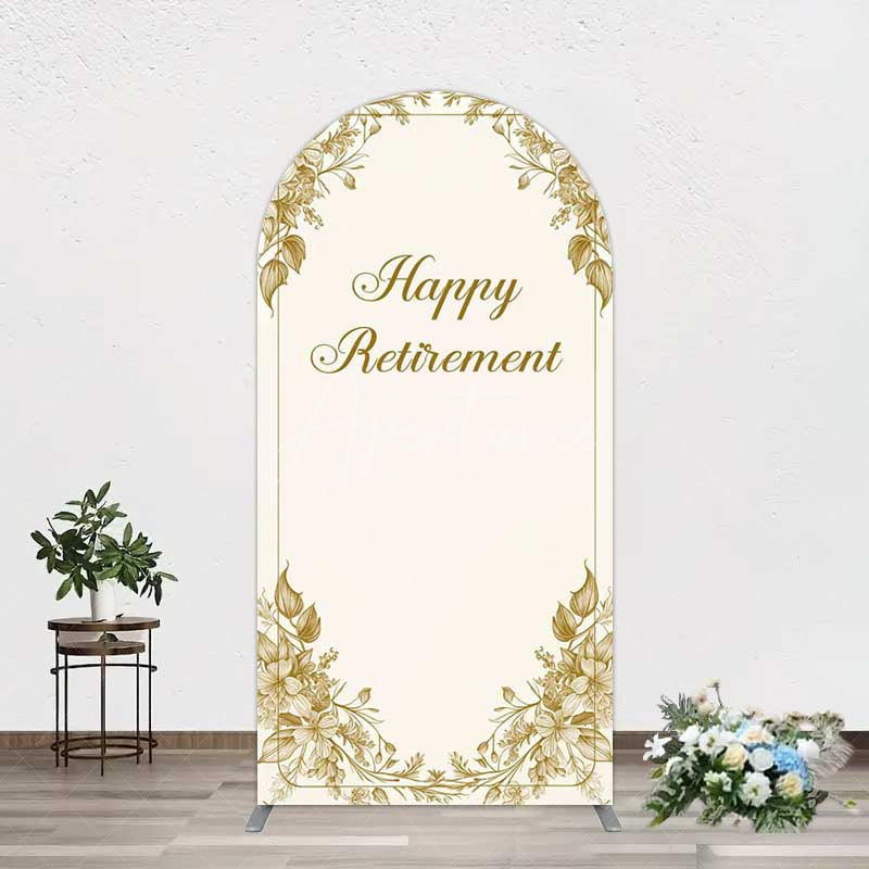 Aperturee Aperturee Gold Floral Line Happy Retirement Arch Backdrop