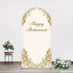 Aperturee Aperturee Gold Floral Line Happy Retirement Arch Backdrop