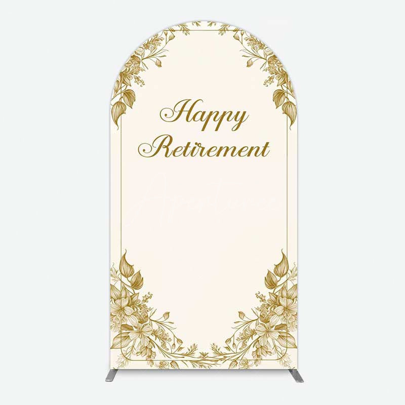Aperturee Aperturee Gold Floral Line Happy Retirement Arch Backdrop