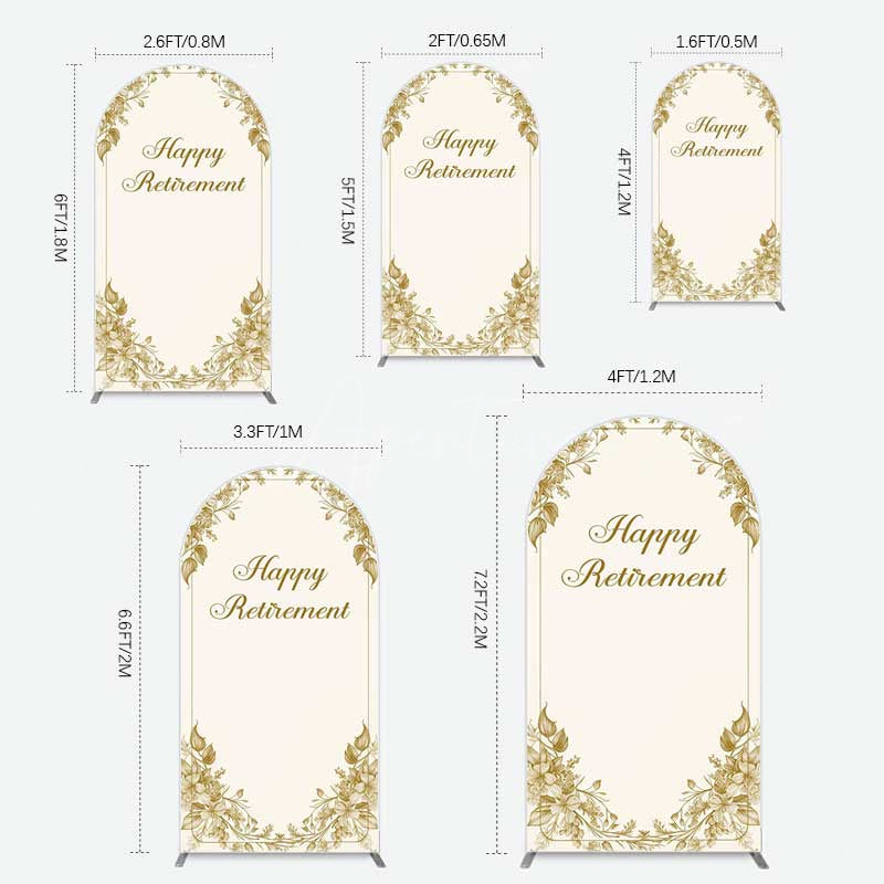 Aperturee Aperturee Gold Floral Line Happy Retirement Arch Backdrop