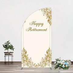 Aperturee Aperturee Gold Floral Line Happy Retirement Half Moon Arch Backdrop