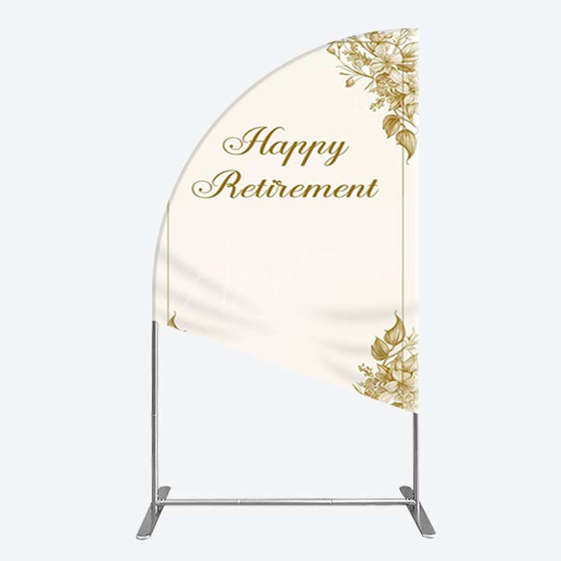 Aperturee Aperturee Gold Floral Line Happy Retirement Half Moon Arch Backdrop