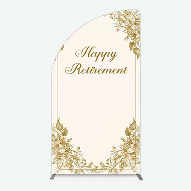 Aperturee Aperturee Gold Floral Line Happy Retirement Half Moon Arch Backdrop