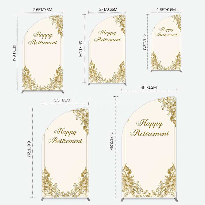 Aperturee Aperturee Gold Floral Line Happy Retirement Half Moon Arch Backdrop